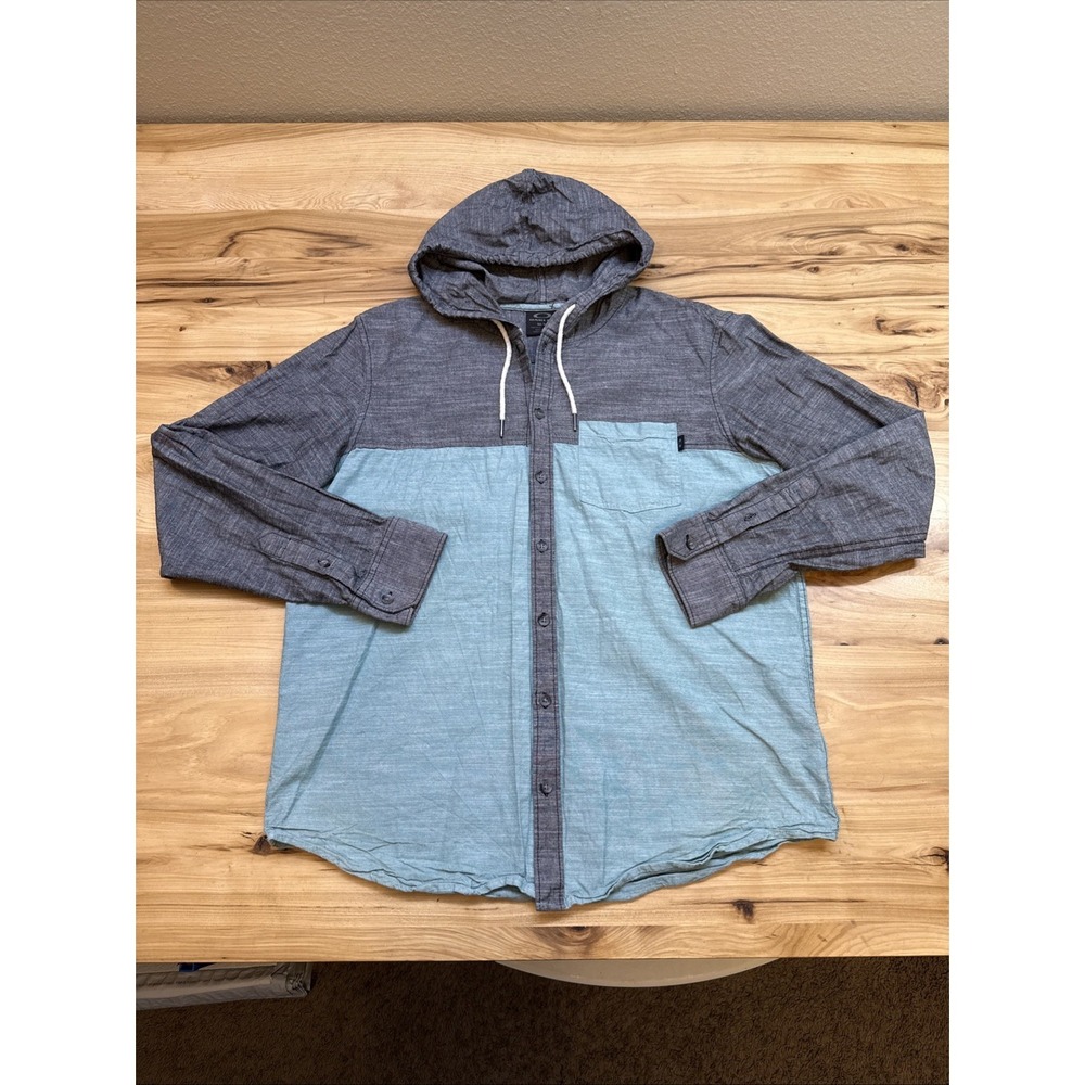 Oakley Mens Hooded Lightweight Button Up Long Sleeve Shirt Medium - Gray Teal